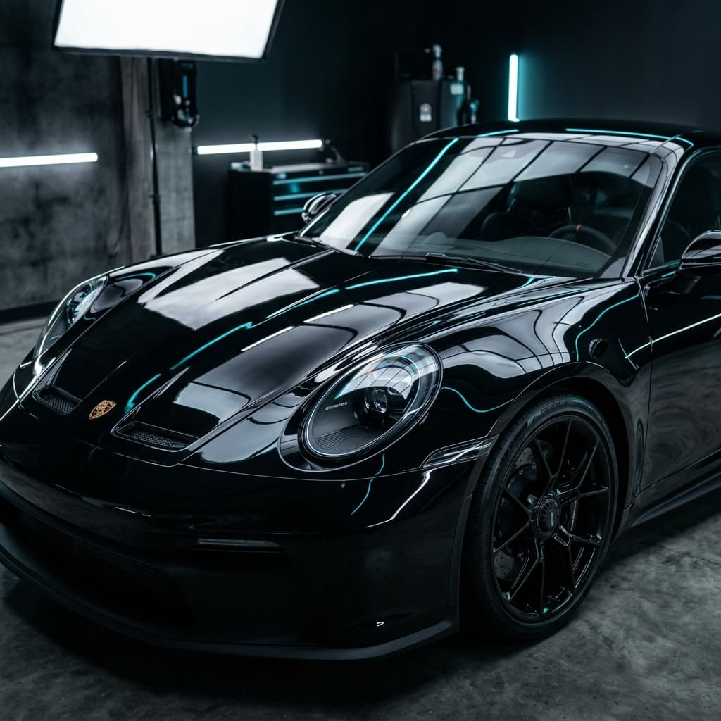 Freshly detailed sports car exterior